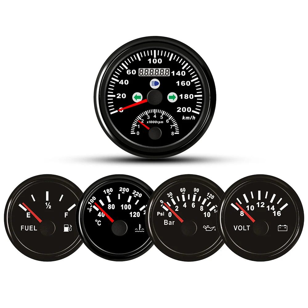 5 Gauge Set 85MM GPS Speedometer 0-8000RPM Tachometer 52MM Water Temp Oil Pressure Fuel Level Meter Voltmeter for Car Boat 12V
