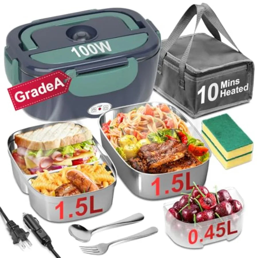 Electric Lunch Box for Adults - 2 Pack Container 100W Heated Lunch Box for Men Fast Heating Food Heater Portable with ON/OFF Sw