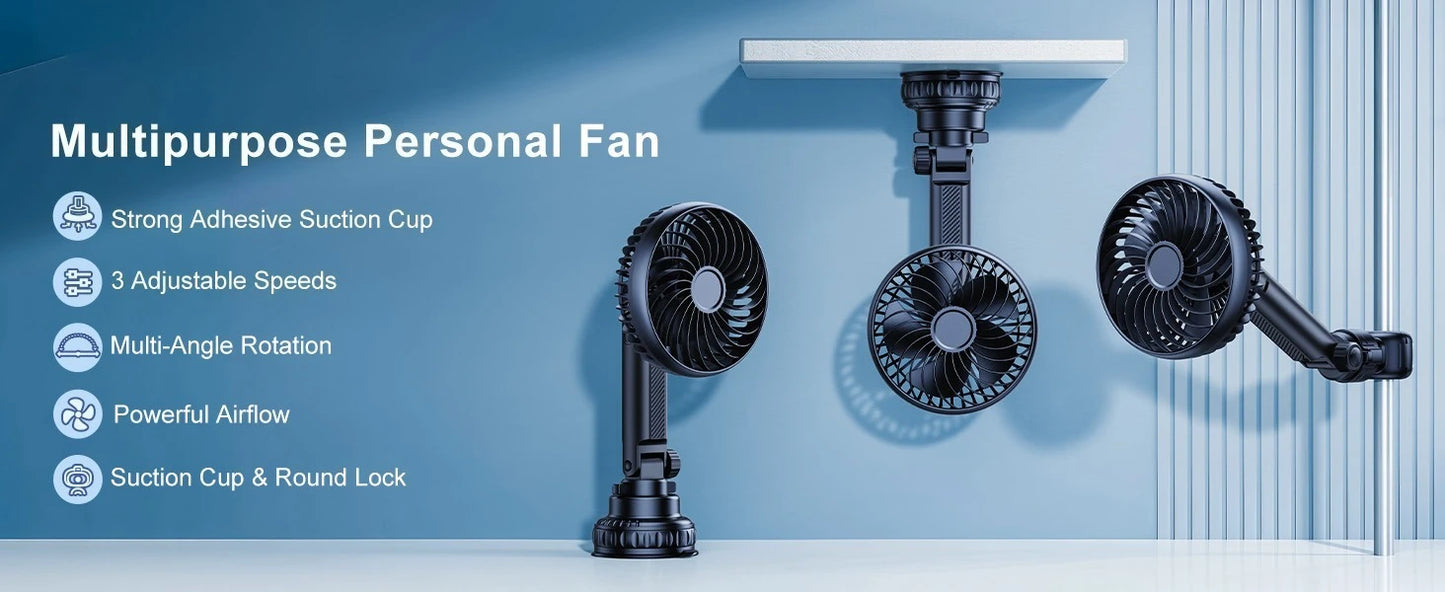 Hipacool 5000mAh Car Sun Shade & Headrest Fan Suction Cup & Headrest Clamp Usage Modes Fully Adjustable Fans for Car Home Office