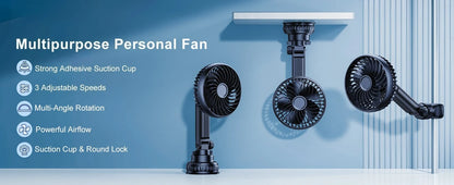 Hipacool 5000mAh Car Sun Shade & Headrest Fan Suction Cup & Headrest Clamp Usage Modes Fully Adjustable Fans for Car Home Office