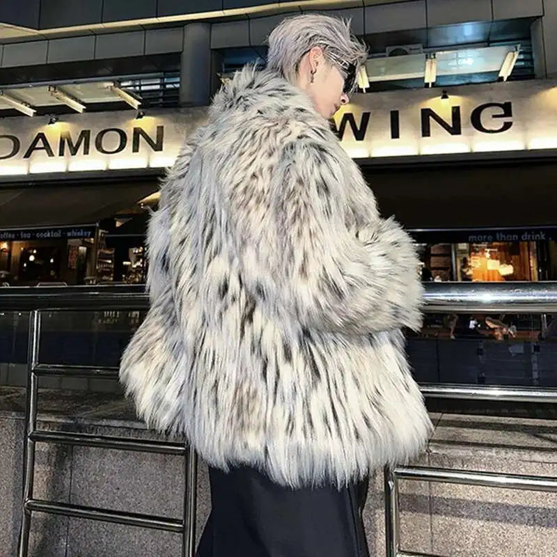 LUZHEN Popular High End Trendy Faux Fur Overcoat Leopard Personalized Elegant Casual Windproof Winter Men's Tops New Coat LZ7984