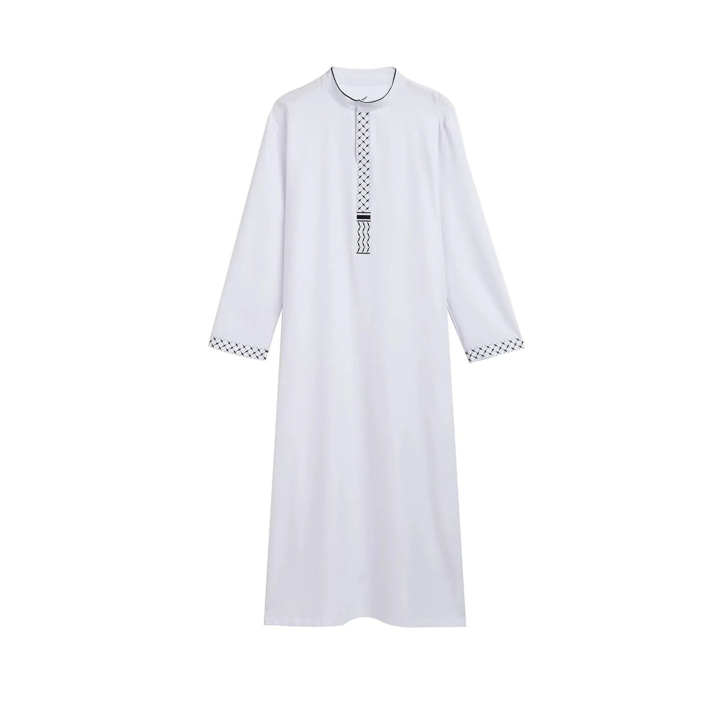 New Men's White Loose-fitting Embroidered Casual Stand-up Collar Style Long Dress Robe Abaya Ramadan Dubai Luxury Islam Elegant