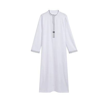New Men's White Loose-fitting Embroidered Casual Stand-up Collar Style Long Dress Robe Abaya Ramadan Dubai Luxury Islam Elegant