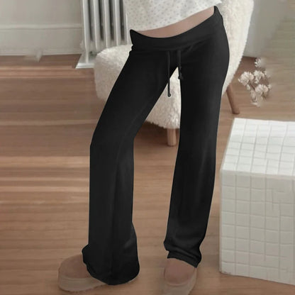 Rockmore Spicy Girl Low Waist Straight Leg Pants Pure Color Flip Waist Versatile Long Trousers Street Style Casual Pants