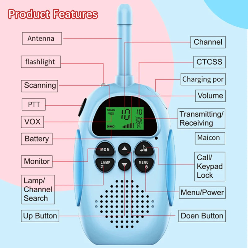 2PCS Wireless Handheld Walkie Talkie Outdoor Parent-child Intercom Machine Kids Talkie Walkie Toys Educational Toys Gifts