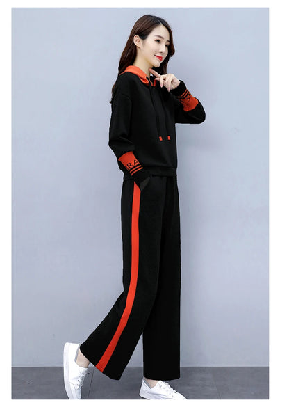 Fashionable Casual Sportswear Set Women's Hoodie And Wide Leg Pants Slimming Two Piece Suit Spring Autumn New Arrival
