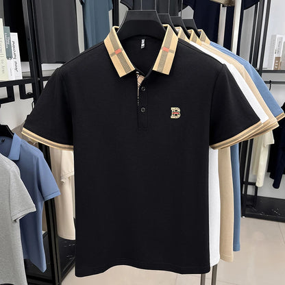 Luxury brand logo short sleeved polo shirt for men's summer new high-end silk cotton breathable casual fashion T-shirt clothing