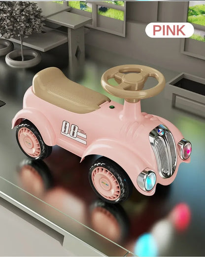 Ride On Car for Toddlers Classic Ride On Train Sliding Car with Sound & Light Under Seat Storage Retro Toys for Kids Boys Girls