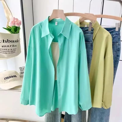 Dopamine Hong Kong Style Retro Korean Collar Long Sleeve Shirt Fashionable Versatile Lazy Slimming Commute Top Women's Shirt