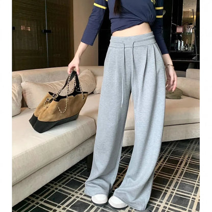 High Waist Wide Leg Sport Pants Women Loose Lazy Style Spring Autumn Casual Straight Long Trousers Comfortable High Waist