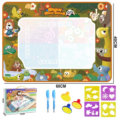 100x80CM Magic Water Drawing Mat Coloring Doodle With Reusable Magic Pens Montessori Painting Board Educational Toys Kids Gifts