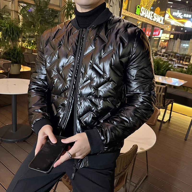 2023 Winter Light Thin Down Jacket Keep Outdoor Warm Stand Collar Slim Casual Short Overcoat Male Fashion Social Streetwear Tops
