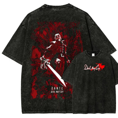Classic Retro Game Devil May Cry Hot Sale Peripherals Print T-shirt Men Women New Streetwear Style Tee Vintage Washed Cotton Top