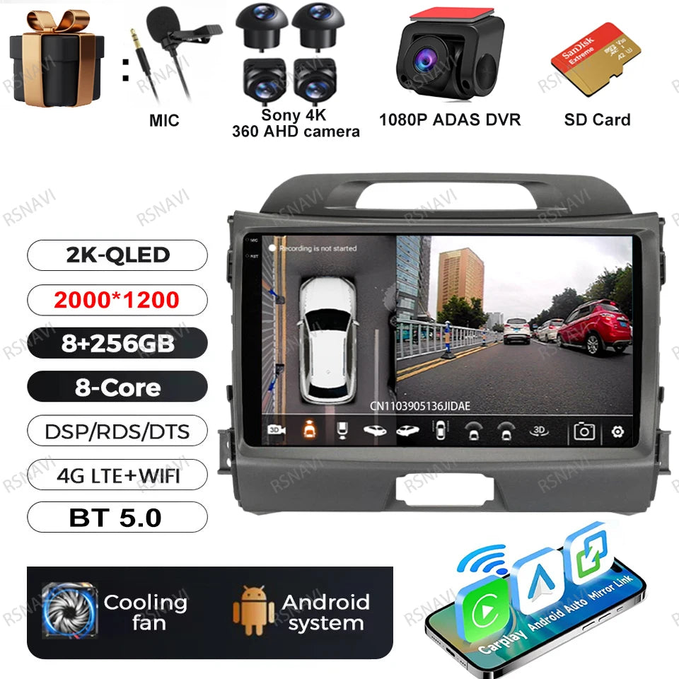 Car Radio Android 15 For KIA Sportage 2010 2011 2012 2013 2014 2015 2016 5G WIFI Qualcomm Navigation DSP Stereo Multimedia GPS