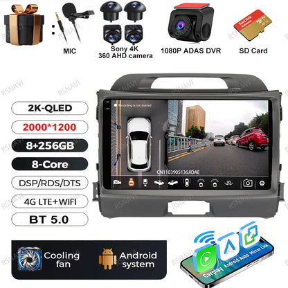 Car Radio Android 15 For KIA Sportage 2010 2011 2012 2013 2014 2015 2016 5G WIFI Qualcomm Navigation DSP Stereo Multimedia GPS