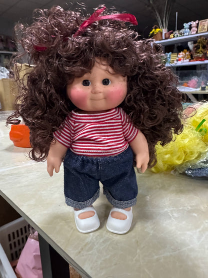 Afu Cute Chubby Face Full Vinyl Cabbage Patch Doll Curly Hair Handmade Collectible Toy For Adult Collection Home Decor