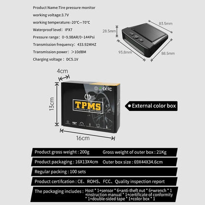 Kebidumei 6-Wheel Truck TPMS T12 Car Tire Pressure Monitoring Solar Tyre Temperature Air Leakage Alarm for Trucks/RVS/Pickup