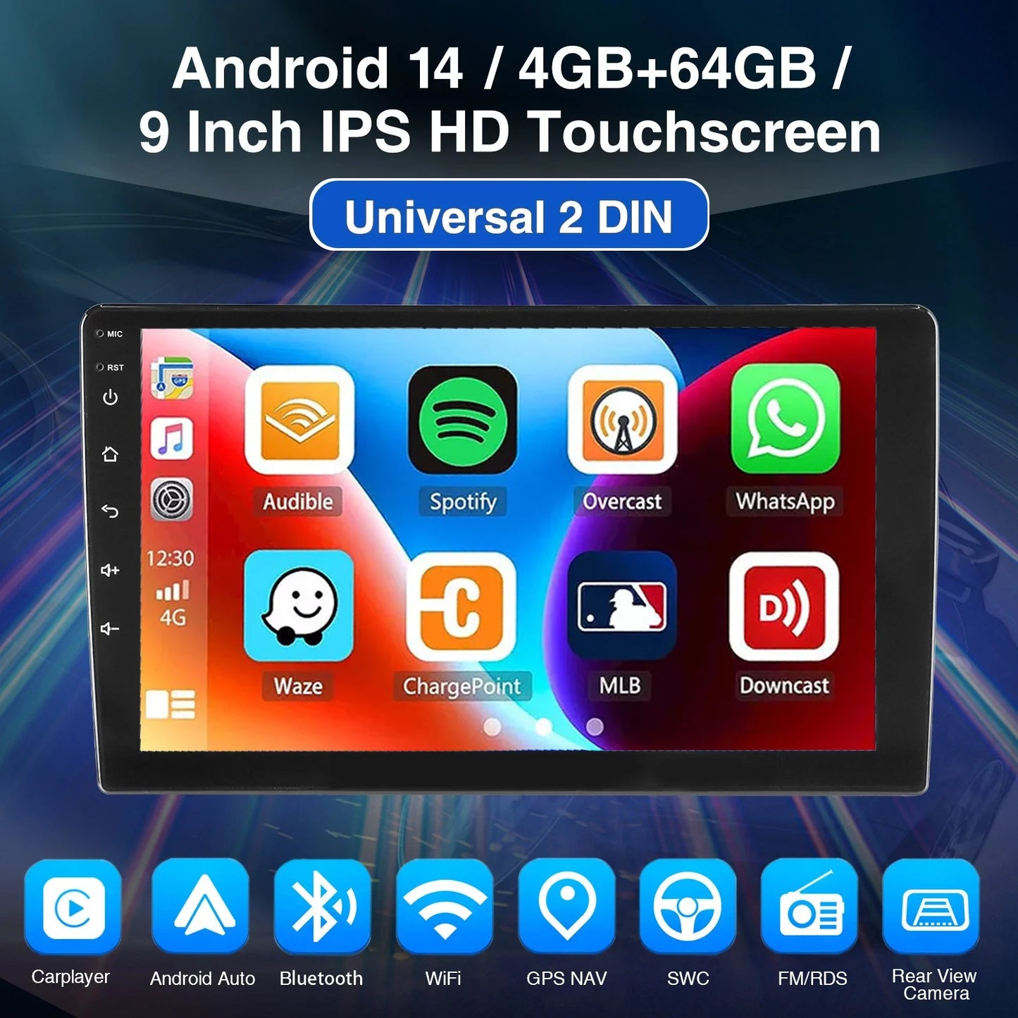 7"/9"/10“ 2 DIN Android 15 4+64G Car Stereo Multimedia Player Universal Carplay Android Auto GPS Navigation FM Radio Touchscreen