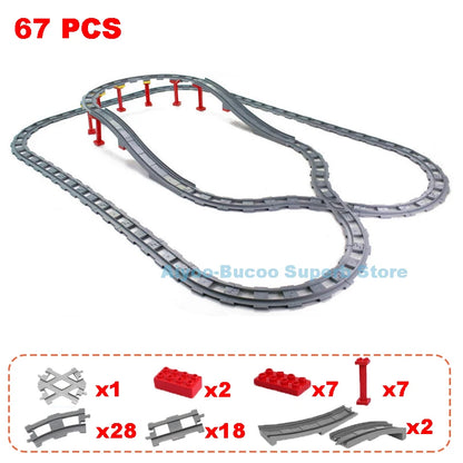 Big Size Building Blocks Train Railway Transport Set Track Parts Electric Locomotive DIY Assemble Interaction Toys For Children