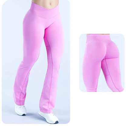 Seamless Flares Women Gym Fashion Yoga High Elastic Flared Pants Waist Cross Seamless Sports Leggings Fitness Wide-leg Trousers
