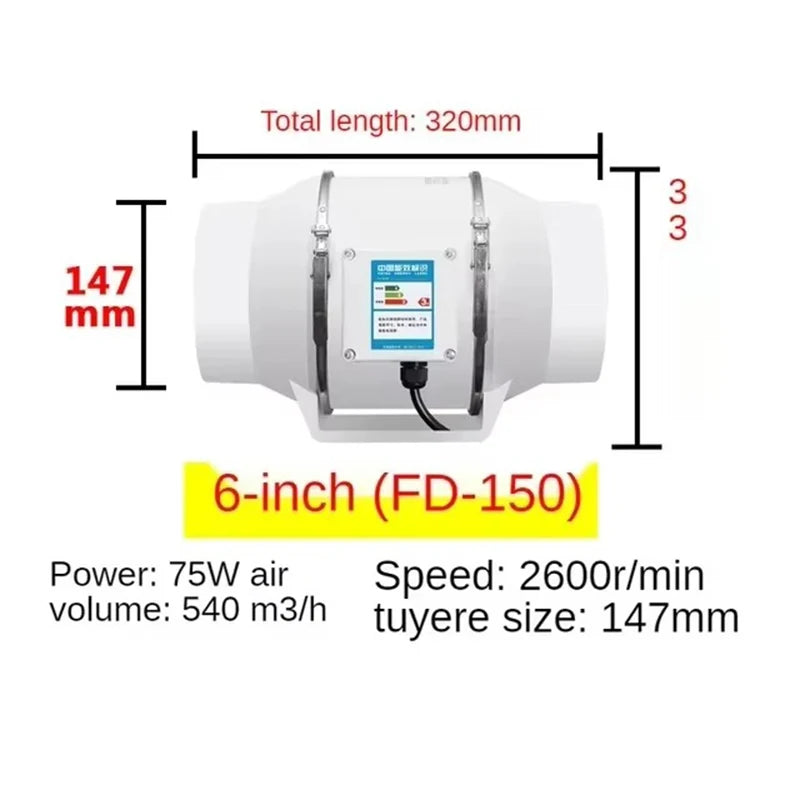 220V Quiet Copper Motor Ventilation Exhaust Blower High Efficiency Exhaust Inline Duct Fan Vents