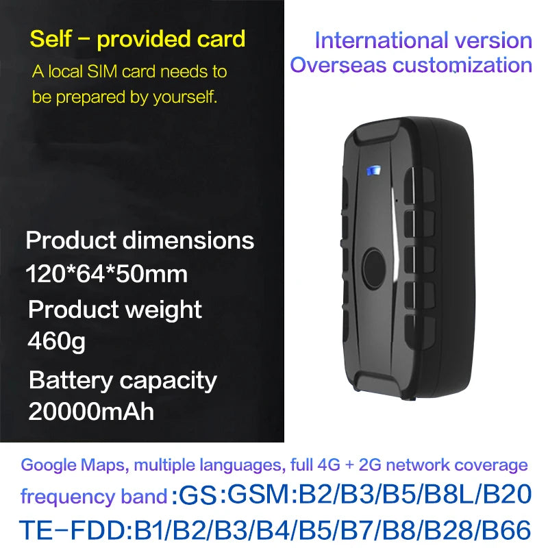 4g Wireless Vehicle Gps Tracking Device, No Installation Required, 20000Mah Battery, 100 Days of Operation, Free App