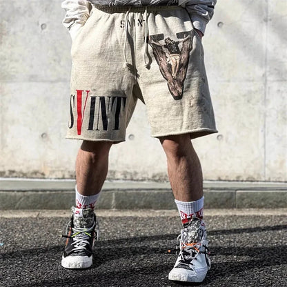 Summer Washed Sain Letters Printed Street Casual Shorts Men Women High Quality 1:1 Drawstring Breeches Sweatpants