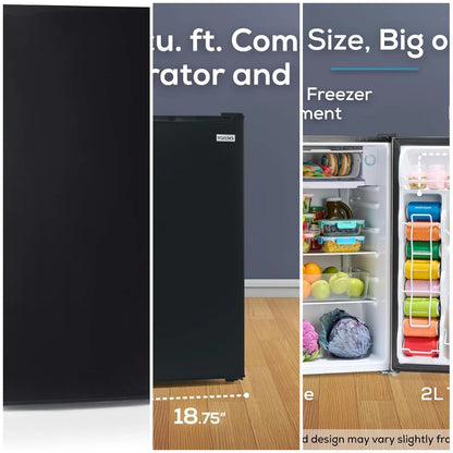 3.2 Cu.Ft. Mini Fridge with Freezer - Single Door Compact Refrigerator with Glass Shelves for Homes