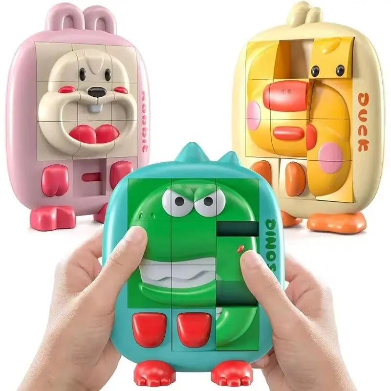 Cartoon Huarong Road Puzzle Logic Board Dinosaur Rabbit Duck Slide Puzzle Thinking Education Challenge Game Children Travel Toy