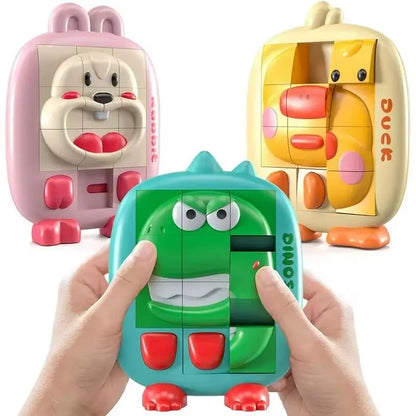 Cartoon Huarong Road Puzzle Logic Board Dinosaur Rabbit Duck Slide Puzzle Thinking Education Challenge Game Children Travel Toy