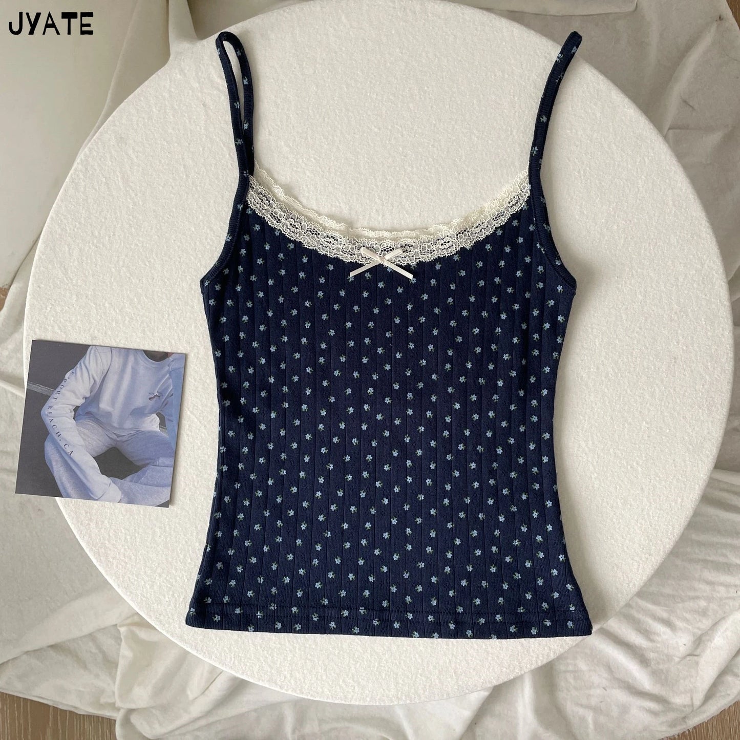 Cute Cartoon Lace Trim Tank Tops Women Summer New Slim Cotton Sleeveless Vests Vintage Sweet Preppy Style Camisole Y2K Clothes