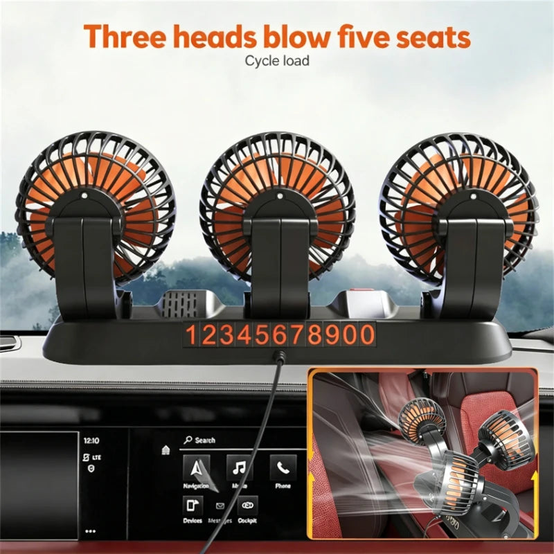 12v Automotive fan Car Fan 24v 360° Adjustable 3 Head Air Fan Low Noise Multifunctional Temporary Parking Card Auto Vehicles fan