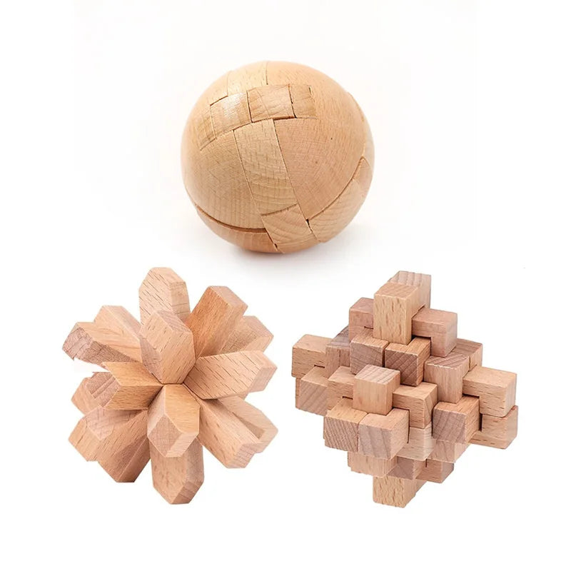 3PCS Set LuBan Lock Wooden Puzzle Brain Teaser IQ Test Toys Educational Mind Games For Adults Kids Unlock Interlock Game