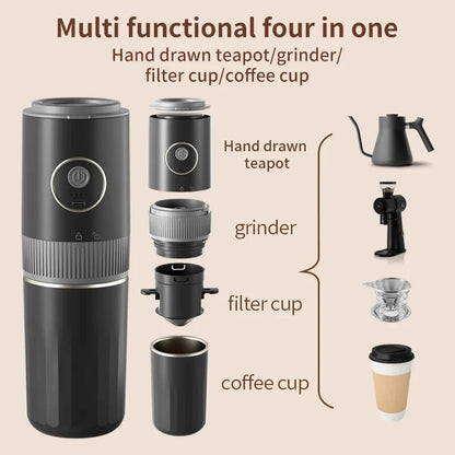 2-in-1 Portable Wireless Outdoor Camping Coffee Machine - Bean Grinding & Hand Brewing Portable Coffee Maker