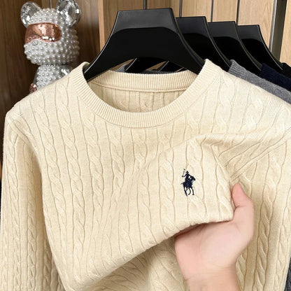 Light Luxury Men's New Round Neck Autumn and Winter Texture 2025 Model Twisted Flower Shaped Casual Embroidery Knitted Sweater