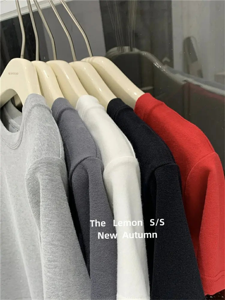 Lemon Women's Loose Short Sleeve T-Shirt Korean Style round Neck Base Shirt Inner Wear Simple Fashion Spring Autumn Top