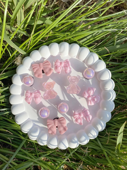 12 pieces of shoe decoration pink series (bow tie bear, pink butterfly ABS pearl) accessories - easy to install removable DIY de