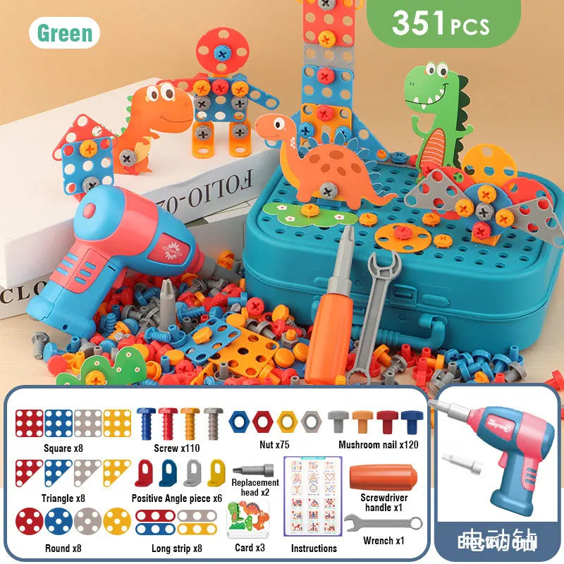 Dinosaur Drilling Children complete tool kit Electric Drill Screw Nut Career Role Play Toys Pretend Play Educational Toys Kids