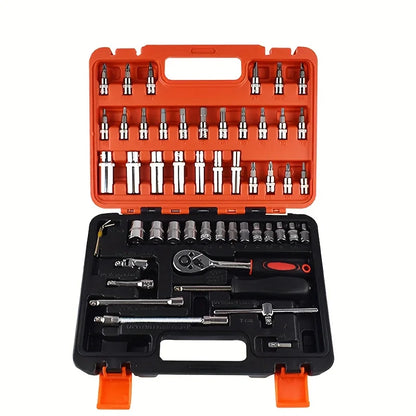 53-Piece Car Repair Tool Set with Sockets and Case, Steel Construction, for Street-Touring Motorcycles and Vehicle Maintenance