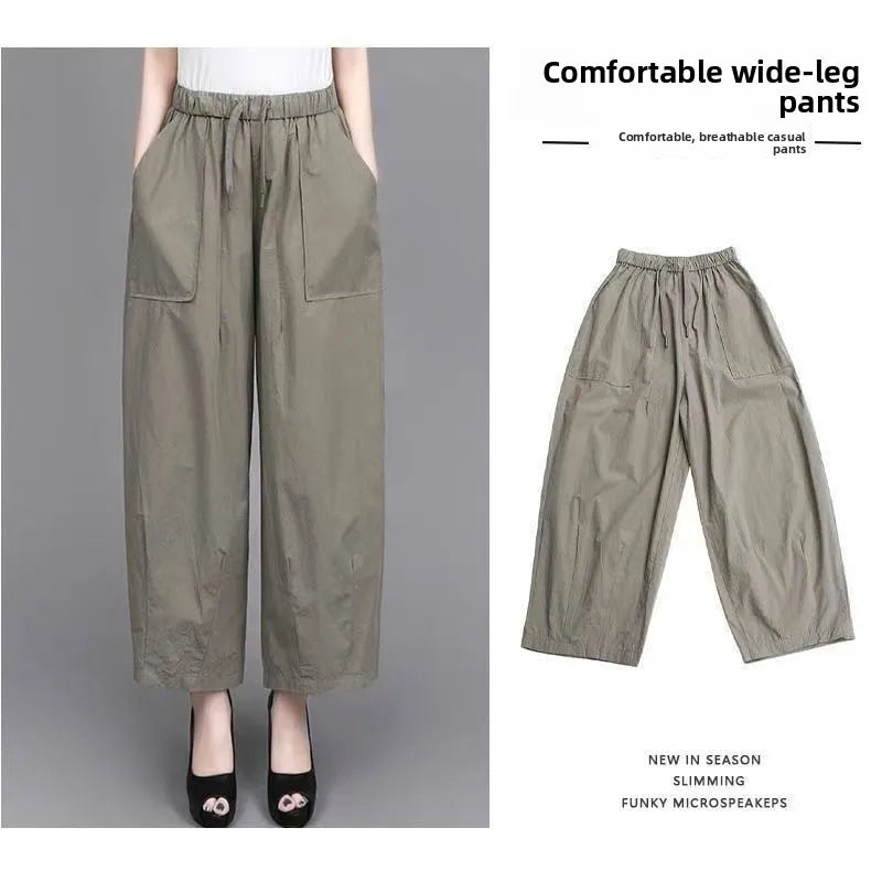 High Waist Wide Leg Pants Women Loose Slimming Nine Points Casual Pants plus Size Versatile Midlife Mom Pants Commute Style