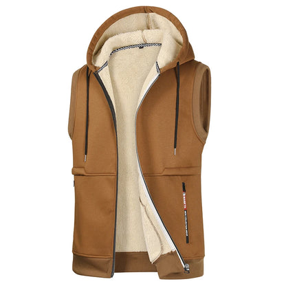 Autumn Winter Men's Lamb Wool Hooded Vest Jacket Men High Quality Vests Brand Fleece Warm Vest Coats Men Thicken Waistcoat Male