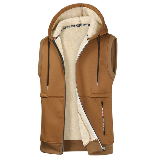 Autumn Winter Men's Lamb Wool Hooded Vest Jacket Men High Quality Vests Brand Fleece Warm Vest Coats Men Thicken Waistcoat Male