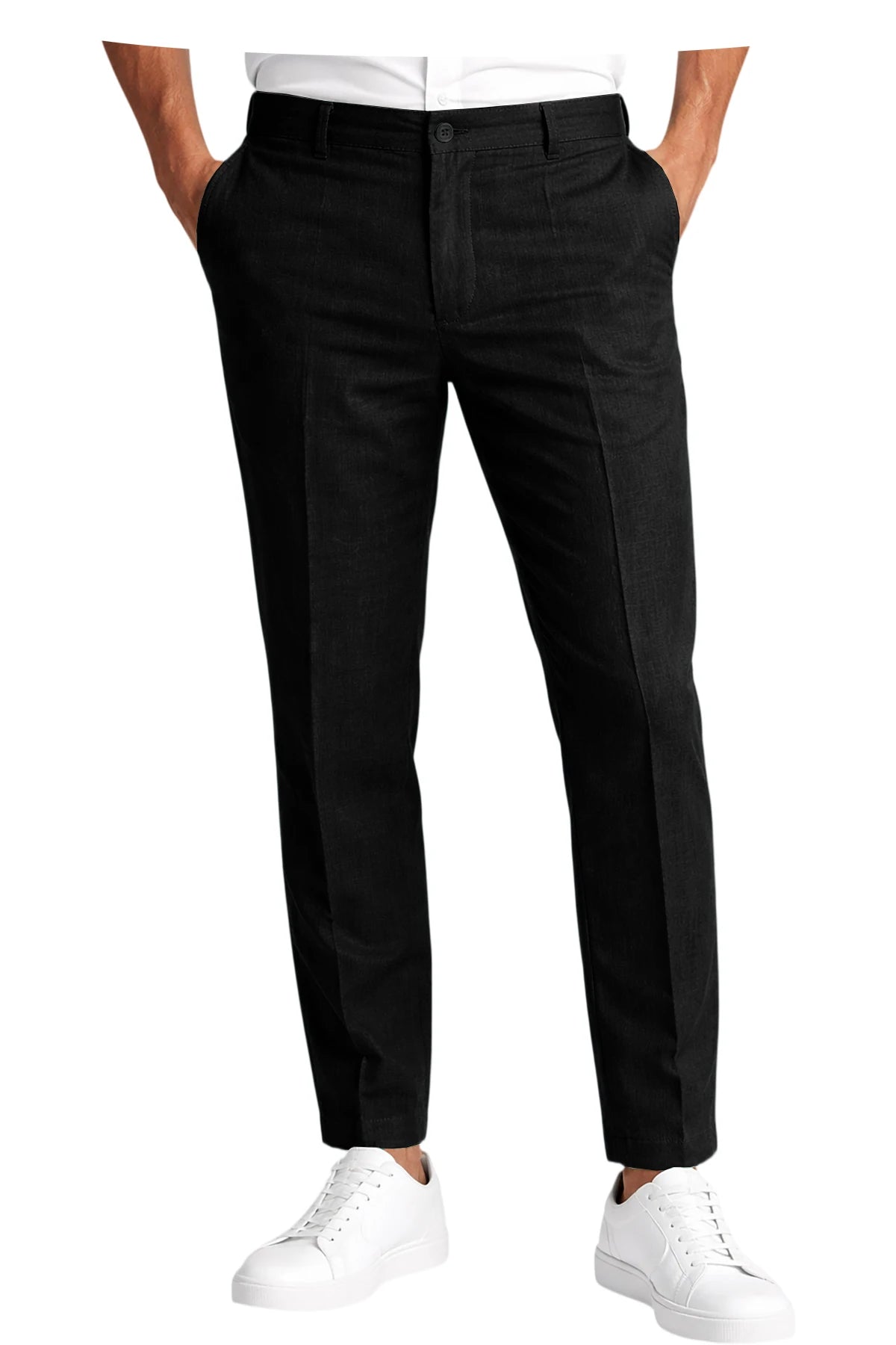 Men's Linen Cropped Pants Slim Fit 9 Points Ankle Dress Pants Business Casual High Waist Suit Trousers Breathable Office Summer