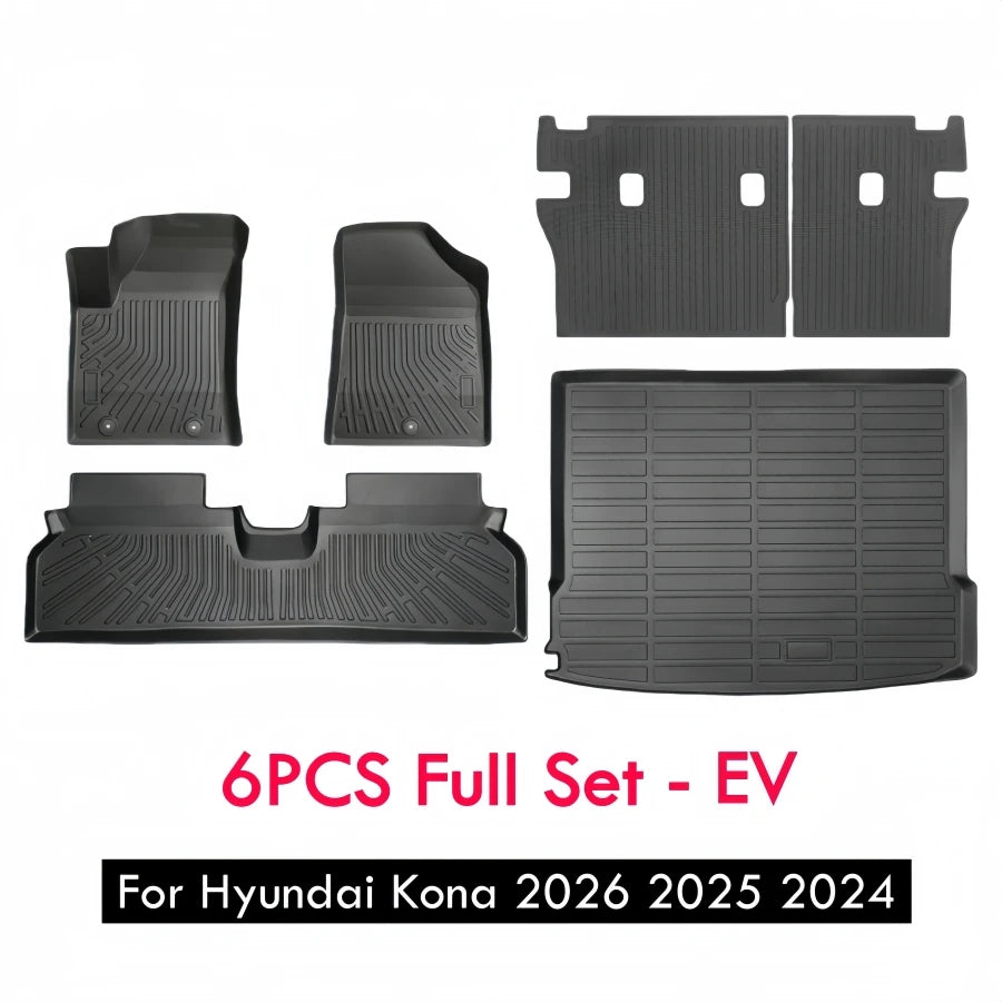 For Hyundai Kona 2026 2025 2024 Car Floor Mats Kona Fuel Gasonline EV Heavy Duty TPE Floor Liners & Cargo Backrest Mat