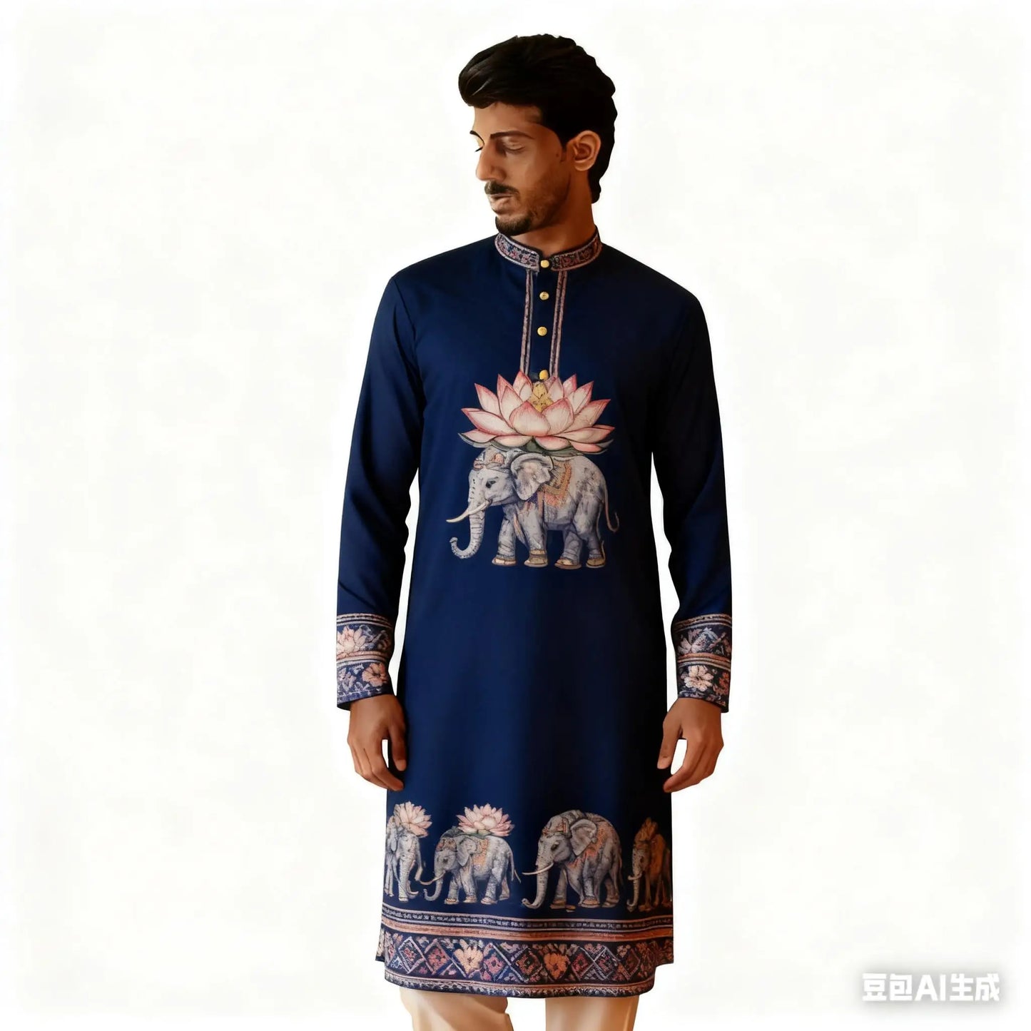 National Style Men Digital Printed Kurta Vardha Regular Mandarin Long Suitable Musulmans Homme Traje Arabe Hombre