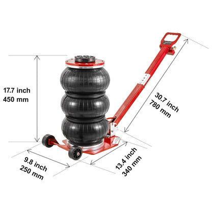 SucceBuy Pneumatic Jack 3 Ton/5 Ton Triple Bag Air Jack Quick Lift Heavy Duty Car Repair Jacks Folding Rod Jacks with Two Wheel