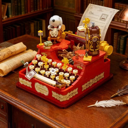 Pantasy Snoopy Series Typewriter Building Blocks Musical Mechanism Interlocking Ornament Assembly Toy Gift