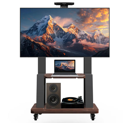 Movable Rolling Floor TV Stand with Shelf Locking Wheel, Mobile TV Cart for 32"-75"  Screens, Height Adjustable VESA 600x400mm