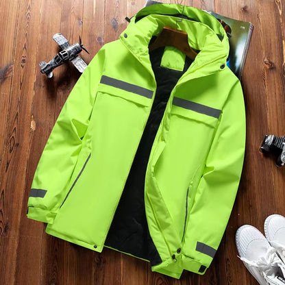 Thickened Fleece Lined Cotton Jacket for Men Work Site Reflective Winter Labor Protection Outerwear Cold Resistant Coat Print...