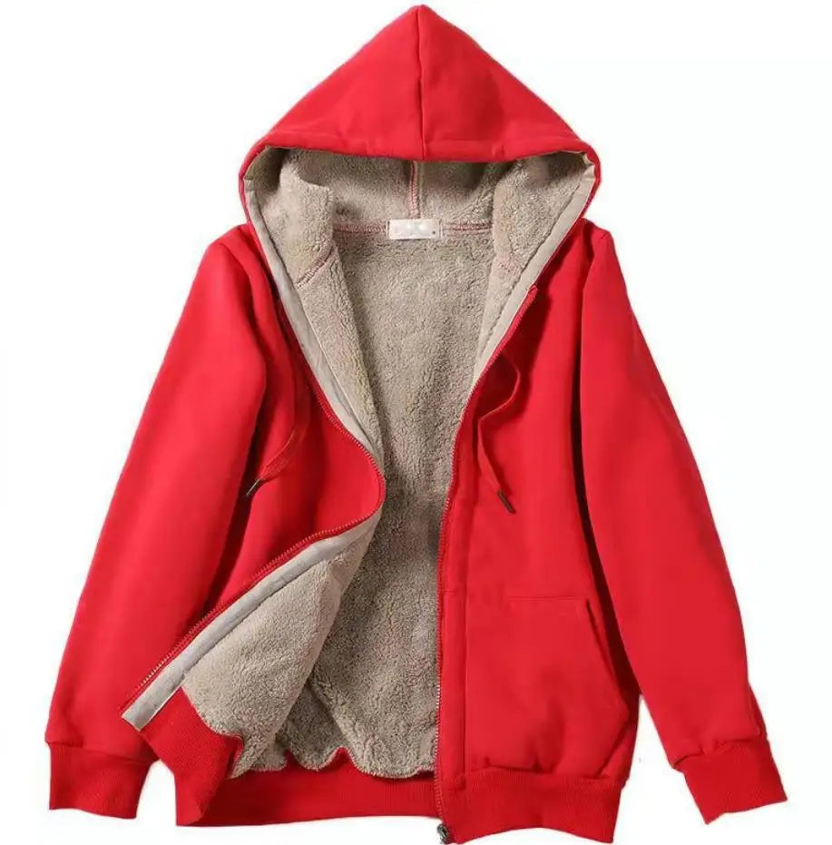 Autumn New Street Style Women's Hooded Long Sleeve  Color Sweatshirt Printed Plush Loose Outerwear Casual Streetwear